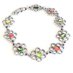 Silver flower bracelet with resin centers